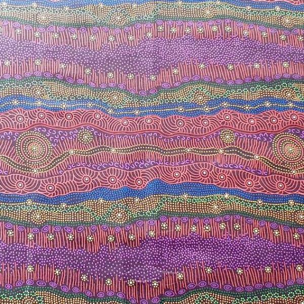 RED GATHERING BY THE CREEK Aborigines Stoff aus Australien